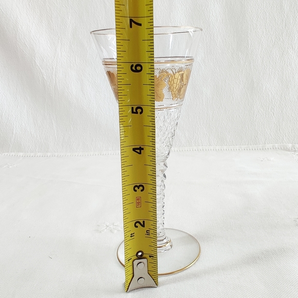 Val Saint Lambert Cut Crystal Port Wine Stemware Set of 7, Gold Gilt Grapevine - Picture 10 of 10